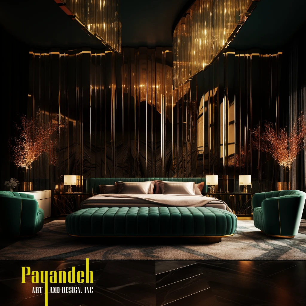 Bedroom Combination of Gold and Green