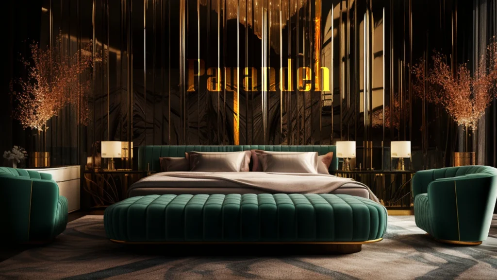 Luxurious Bedroom Combination of Gold and Green